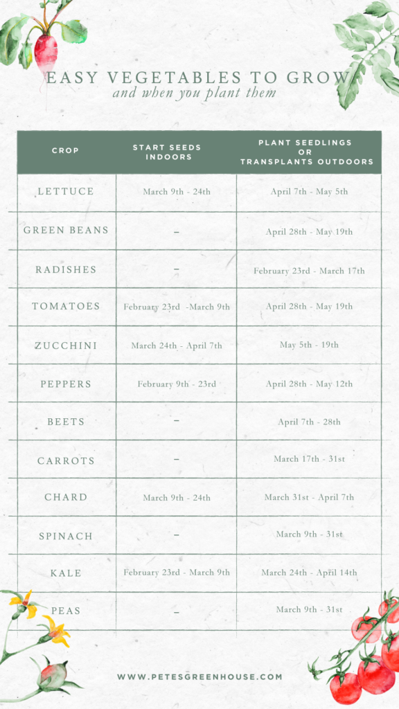 A chart featuring when to plant your vegetables. 